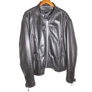 Mens Black‎ Leather Motorcycle Jacket Biker Full Zip Size 58